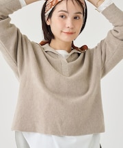 【ウール混/クロップド丈】畦編みスキッパー衿ニット