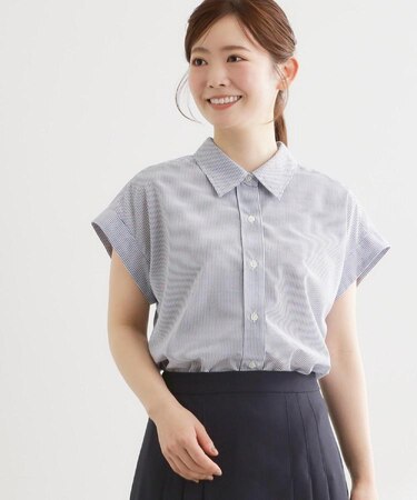 【接触冷感】フレンチスリーブシャツブラウス
