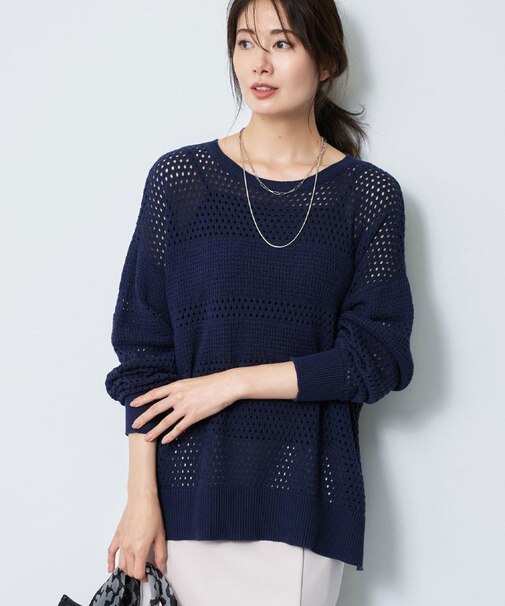 【レイヤードにおすすめ◎】メッシュ風ドライタッチニット