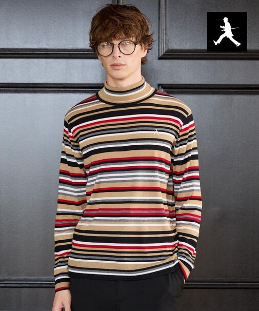 【BOWLER HAT LABEL】日本製マルチボーダータートルニット