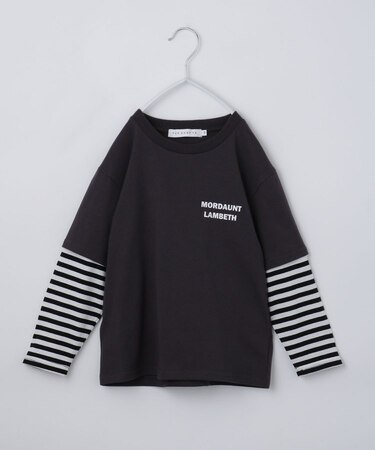 【110-160】レイヤード風デニムアップリケロンTee