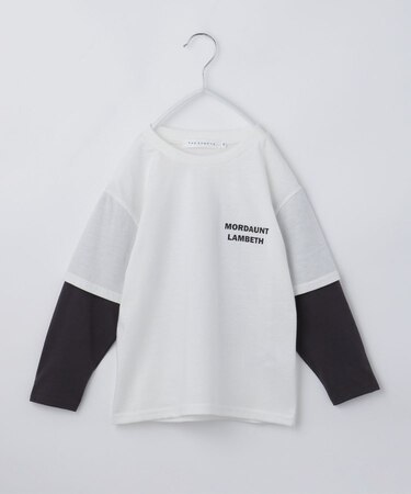 【110-160】レイヤード風デニムアップリケロンTee