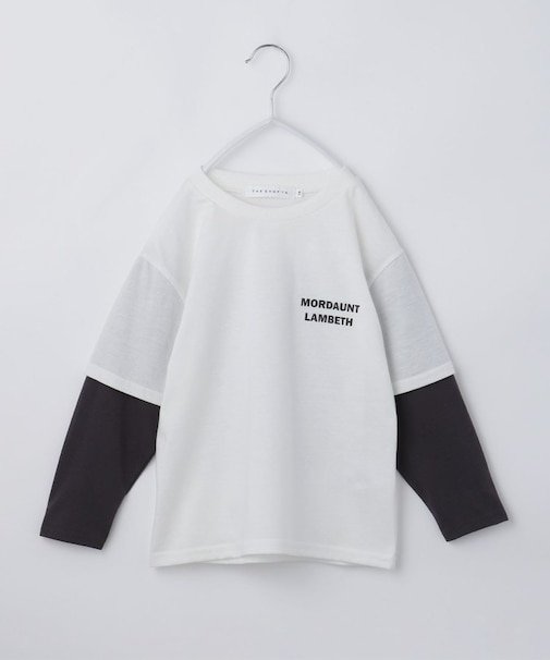 【110-160】レイヤード風デニムアップリケロンTee