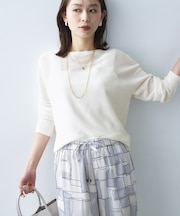 【8色展開/程よい透け感】ドライタッチボートネックニット