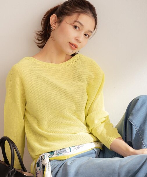 【8色展開/程よい透け感】ドライタッチボートネックニット