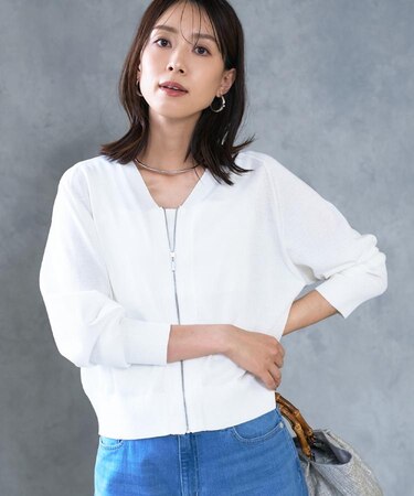 【アンサンブル可/日除け・冷房対策】シアーレーヨンZIPカーディガン