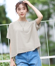 【アンサンブル可/品のある透け感】Tシャツ風ニットトップス