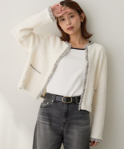 【ジャケットライク/秋羽織り】ファンシーヤーンツイードニットカーディガン