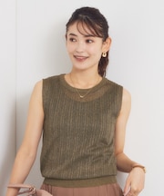 ラメリブニットトップス