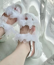 厚底シアーリボン軽量サンダル
