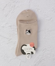 ◆猫刺繍 クォーターソックス