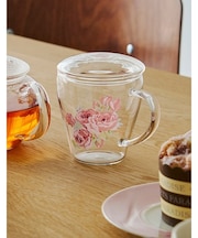 クチュール ローズ柄 耐熱ガラス蓋つきマグ(茶漉し付き)