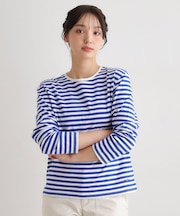【日本製/ワンマイルウエア】コットン ボーダー裏毛長袖Tシャツ