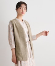 【洗える/ベルト付き】リネンライクフリンジジレ