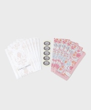 【WEB限定/お配りギフトにおすすめ!/ラッピング資材付き】大リボン&お花 プリントハンカチ ピンク 5枚セット