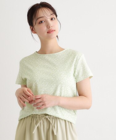【接触冷感／マシンウォッシュ可】スウィート アリッサム柄スムースTシャツ