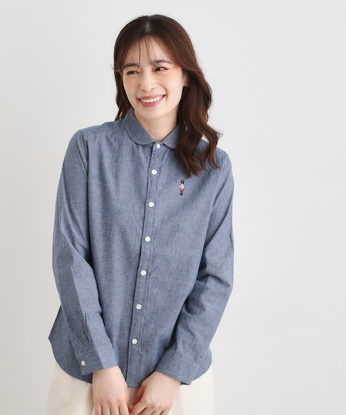 【刺繍入り／日本製／ワンマイルウエア】ラウンドカラーシャツ