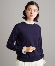 【洗える/3colors/Lサイズあり】配色レースプルオーバー