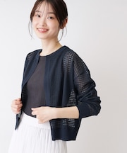 【洗える】チェック柄シアークルーネックカーディガン