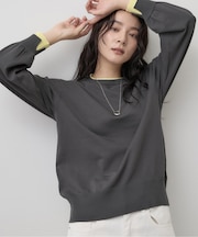 【1枚でサマになる/洗濯機ＯＫ】レイヤード風 配色クルーネックニット