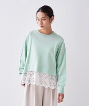 【手洗い可】レースドッキングニットプルオーバー