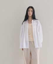 【マシンウォッシュ】シャーリング チュニックブラウス