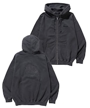 PIGMENT DYED EMBOSS LOGO ZIP HOODED SWEAT