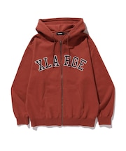 PERFORATED LEATHER LOGO ZIP UP HOODED SWEATSHIRT
