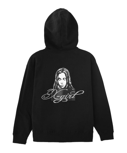 RHINESTONE LOGO AND FACE ZIP UP SWEAT HOODIE