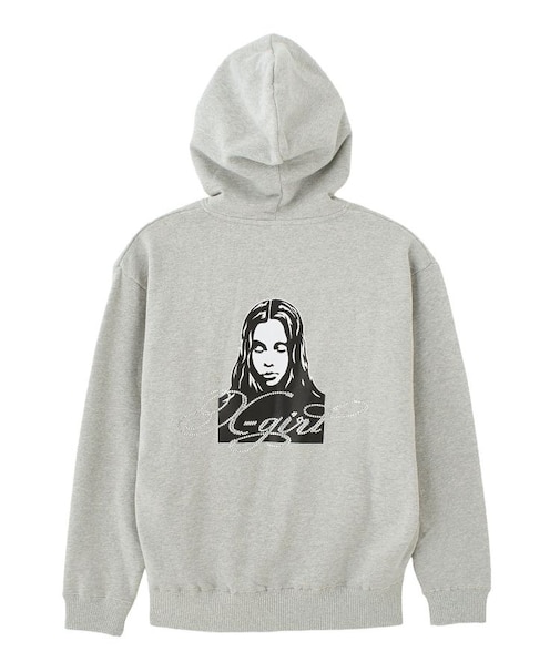 RHINESTONE LOGO AND FACE ZIP UP SWEAT HOODIE