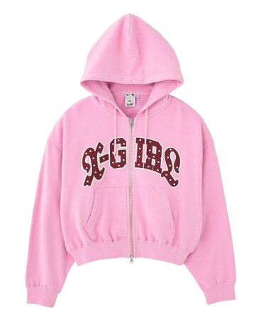 STUDDED LOGO ZIP UP SWEAT HOODIE