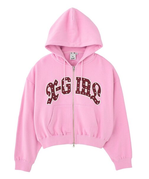 STUDDED LOGO ZIP UP SWEAT HOODIE