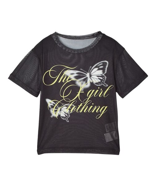 SCRIPT LOGO AND BUTTERFLY MESH S/S BABY TEE
