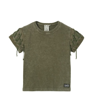 FADED LACED UP SLEEVE S/S COMPACT TOP