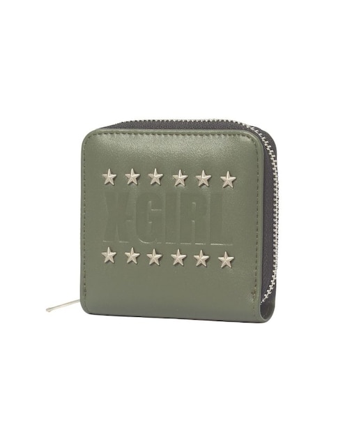 LOGO AND STAR STUDDED FAUX LEATHER MINI WALLET
