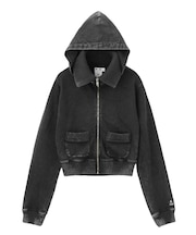 FADED SWEAT AND RIB ZIP UP COMPACT HOODIE