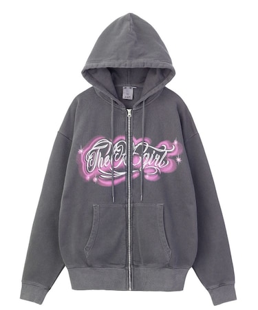 LETTERING SPRAY LOGO ZIP UP SWEAT HOODIE