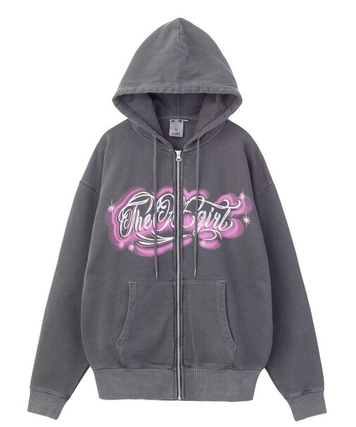 LETTERING SPRAY LOGO ZIP UP SWEAT HOODIE