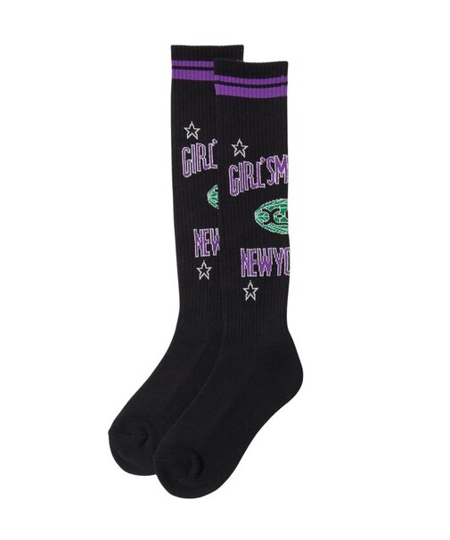 WORLD LOGO JACQUARD RIB HIGH SOCKS