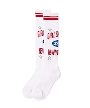 WORLD LOGO JACQUARD RIB HIGH SOCKS