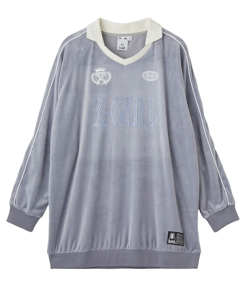 RHINESTONE LOGO VELOUR GAME SHIRT DRESS