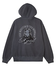PIGMENT DYED FACE PATCH AND LOGO ZIP UP SWEAT HOODIE