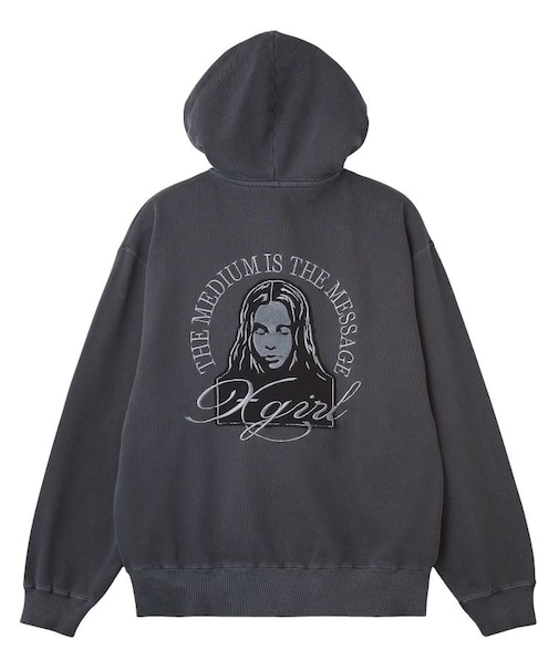 PIGMENT DYED FACE PATCH AND LOGO ZIP UP SWEAT HOODIE