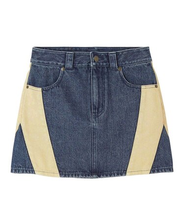 CONTRAST PANELED DENIM MINI SKIRT