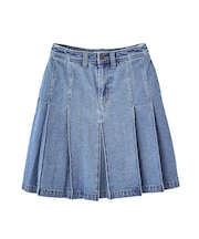 PLEATED DENIM SKIRT