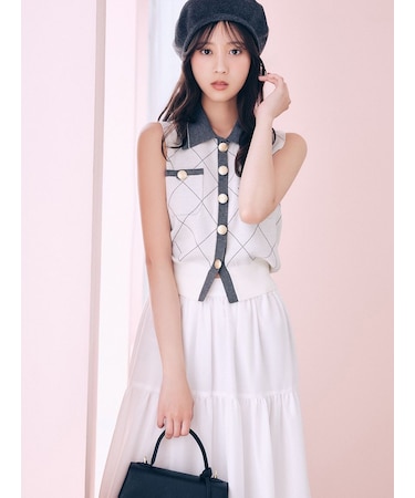 ニットベスト×ティアードスカートセット