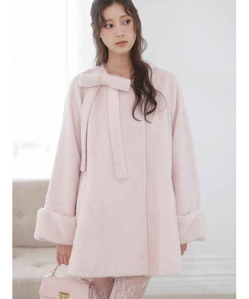 【WEB限定】ファー付きリボンブローチコート
