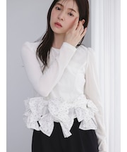 【WEB限定】リボンペプラムベロアトップス