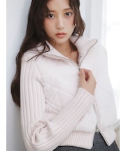 【WARM】ファーキルティングニットブルゾン