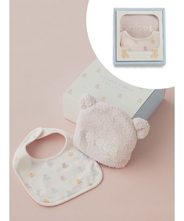 【ラッピング済み】【BABY】ベアニットキャップ&スタイ2点セット ギフトBOX